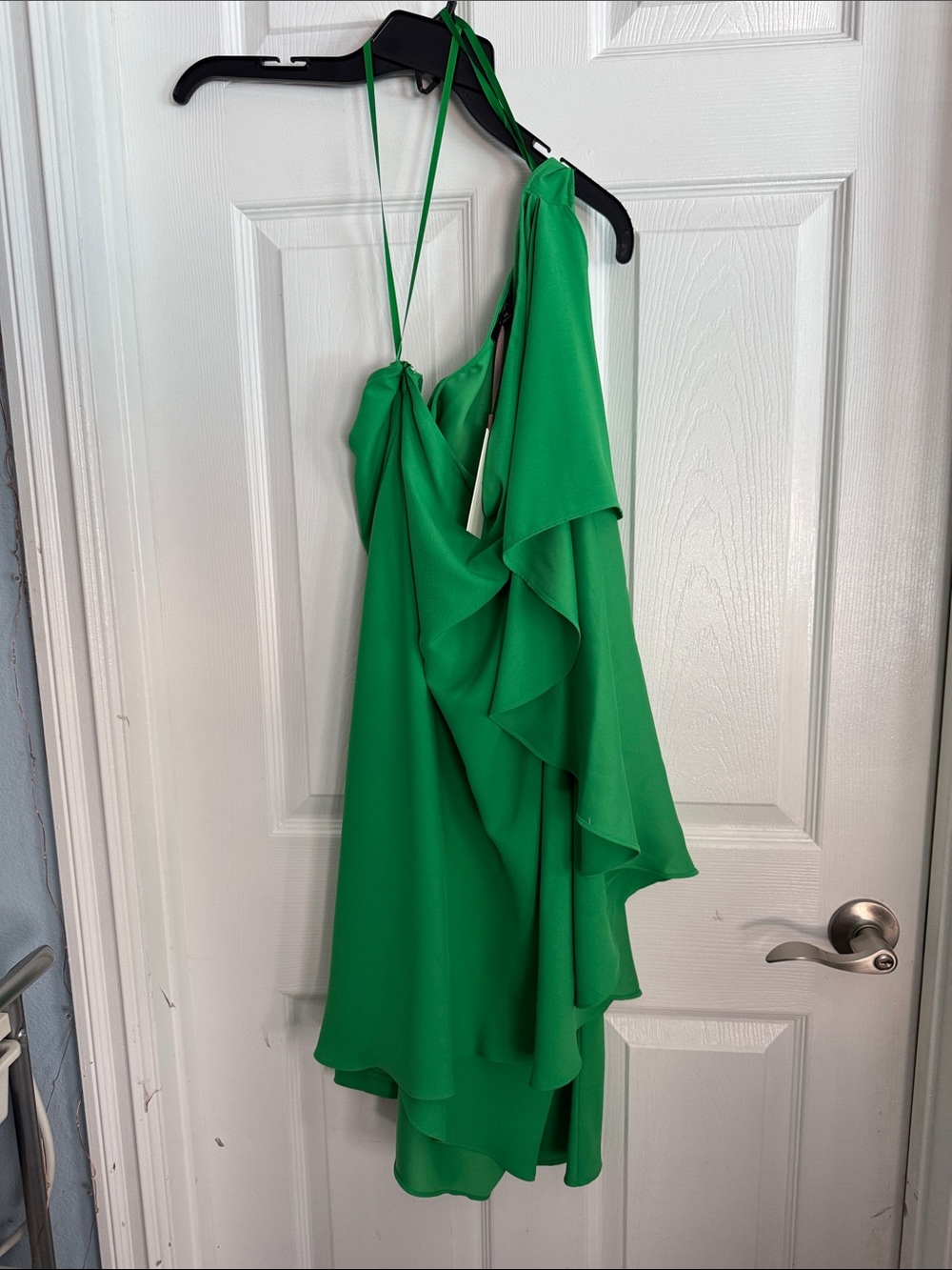 Alex Marie Emerald Green One-Shoulder Ruffle Dress
